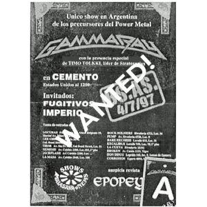 WANTED: 1997 – Somewhere Out In Space – Argentina Tour Poster.